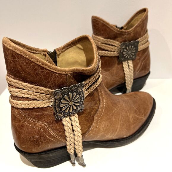 Ariat Shoes - Brown Ariat Western Brown Bootie Naturally Distressed Leather Ankle Boots 8 B